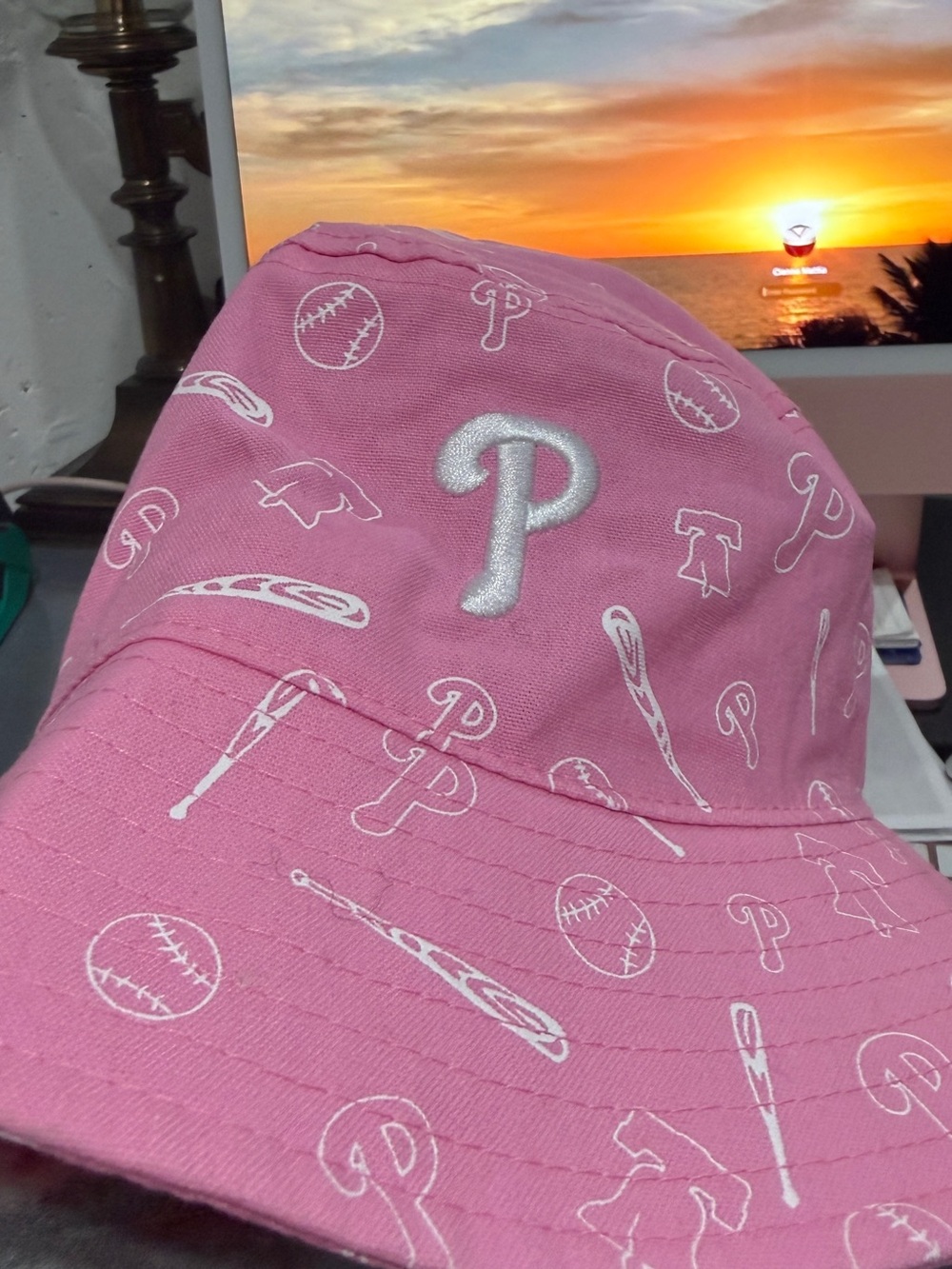 Pink Embroidered 'P' Bucket Hat for Women